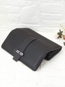 新款女士软 PU 皮革长款钱包，带手机隔层，时尚休闲，大容量，多功能手提包，钱包收纳包，适合节日礼物，女士钱包，钱包 - 黑色 - 查看 4