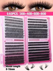 640 D-Curl Personal Eyelash Book Large Capacity 30D+40D+60D+80D 8-16mm Mixed Length Eyelash Curses For Beginners DIY Eyelash Curses Dramatic Volume And Natural Look And Additional Thick And Slender DIY Home Eyelash Extension Set. The Set Includes Adhesive And Seal, Tweezers And Brush The First Choice For Easily Diy Summer Eyelashes At Home