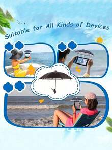 2pcs/Set Mini Phone Parasol With Universal Clip Holder, Outdoor Sun Shade, Suitable For Phones, Kindle, IPad, Navigation Devices, Anti-Glare Phone Protector, Protect Your Device From Rain And Sunshine, Anti-Glare And Anti-Reflection Screen, Travel Essential - Multicolor - View 4