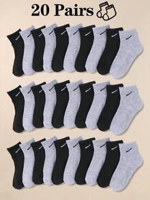 20 Pairs Kids' Socks - Black & Gray Sport Grew Socks For Boys & Girls (1-14 Years), Breathable Stretchy Athletic Socks For School, Running, Daily Wear | Soft Comfortable Unisex Socks For Teens & Children