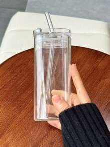 Personalized Square Glass Tumbler With Lid And Straw – Custom Name Iced Coffee Cup, Reusable Smoothie Juice Bottle, Custom Office Tumbler, Home Drinkware Personalized, Clear Glass Bottle CupClear Drinking Glass For Cold Beverages, Gifts For Women And Moms