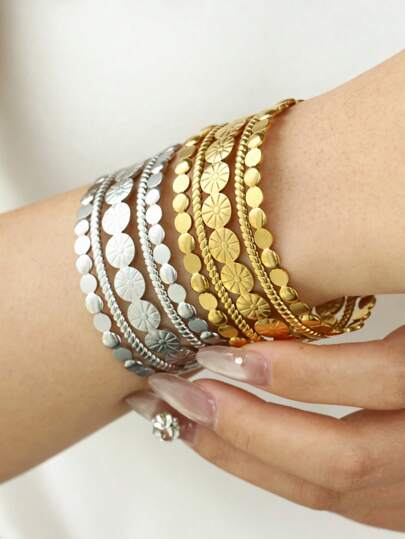 1 Stück Vintage Edelstahl geometrisches Armreif Armband für Frauen in Goldfarbe, offenes Armband, exquisites Hochzeits-/Party-Schmuckgeschenk für Paar