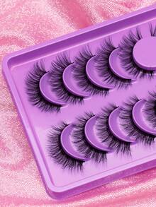 6对假睫毛猫眼睫毛狐狸眼睫毛眼尾加长假睫毛仿貂毛睫毛自然睫毛短睫毛延长化妆 - 黑色 - 查看 6