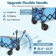 VILLEY Extended Collapsible Foldable Wagon With 330LBS Weight Capacity, 220L Heavy Duty Folding Utility Garden Cart With Big All-Terrain Beach Wheels With Brake & Drink Holders, Blue - Blue - View 3