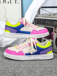 多色多巴胺拼布时尚运动休闲运动鞋，时尚校园滑板鞋，步行鞋，校鞋，适合节假日和节日，很棒的礼物