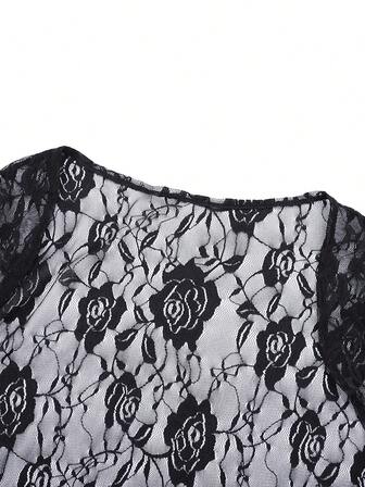 Elastisk Mesh Cropped Top, Sexig Mode Dam Cover Up, Super Short Fitted Cover Up