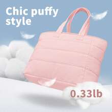 Bolso de tote esponjoso para mujeres, bolso de tote acolchado para viaje que cabe una computadora portátil de 15.6 pulgadas, bolso de nailon para trabajo para enfermeras, estudiantes universitarias, profesores (color rosa)