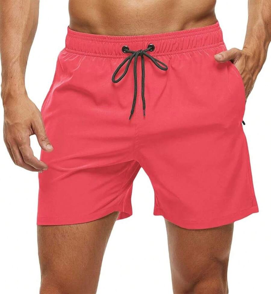 Shorts de baño para hombre de secado rápido con bolsillos con cremallera y forro de malla - Rosa - Ver 1