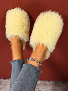2025新款女士时尚毛绒包头拖鞋秋冬室内仙女风平底防滑保暖凉鞋韩版 - 黃色 - 查看 3