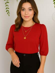 Duna Women's Blouse Social 3/4 Princess Evangelical Fashion S To GG Various Colors Simple Casual Elegant Party Viscose Night Holiday Daily Birthday Party - 紅色 - 查看 1