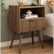 床头柜 实木床头柜 带台面收纳柜 开放式网格 抽屉式 适用于卧室 客厅 餐厅 书房 42*30*65厘米 (1件) 返校宿舍收纳 - 棕色 - 查看 2