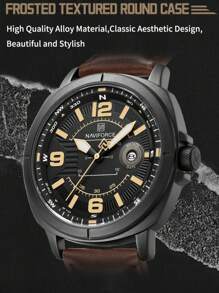 NAVIFORCE Men Quartz Watch High Quality PU Band Calendar Male Wristwatch Auto Date Display Waterproof Watch