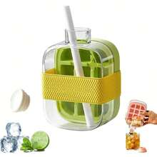 1 Bottiglia con cubetti di ghiaccio, 2 in 1 Bottiglia d'acqua con vassoio per cubetti di ghiaccio e coperchio senza contatto, vassoio per bastoncini di ghiaccio, facile rimozione del ghiaccio per freezer, a tenuta stagna, per caffè e succhi