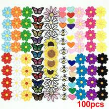 100pcs Assorted Embroidered Iron-On Patches - Butterfly & Daisy Designs For DIY Clothing, Bags, Hats, Jackets - Sewing Appliques In Various Colors