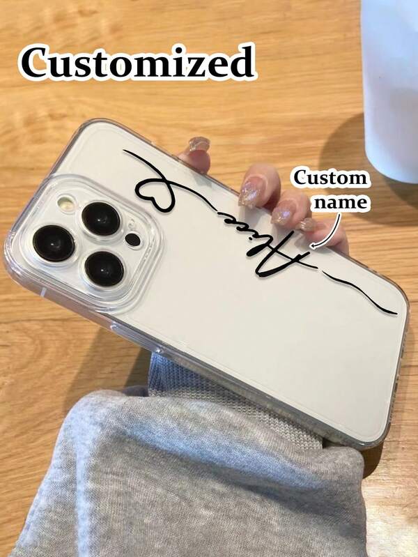 Funda protectora de teléfono personalizada con foto + nombre, con pintura de color transparente perforada y reforzada contra caídas, compatible con iPhone y Redmi