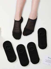 5 pares de calcetines invisibles blancos y negros finos para mujer con diseño de malla calada y antideslizante, calcetines tipo zapatilla ligeros, perfectos para el verano (sin cartón)