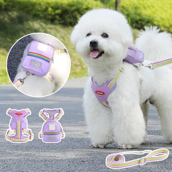 3 Peças Conjunto para Passear com Cachorro: Arreio, Bolsa Transporte e Guia, Colete Arreio de Malha Respirável com Fivela de Segurança, Adequado para Cães e Gatos Pequenos