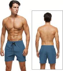 Shorts de baño para hombre de secado rápido con bolsillos con cremallera y forro de malla - Copen Blue - Ver 2