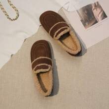 Zapatos mullidos de mujer tipo botín, zapatos planos de estilo retro con diseño deslizante, con revestimiento de terciopelo y algodón