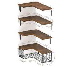 Wandregal, Eckregale, mit 4 Ebenen, L-förmiges Eckregal, Schweberegal, Bücherregal, Hängeregal, Holzregal, für Badezimmer, Küche, Schlafzimmer, Heimdekoration, Waschküche, Wohnzimmer, Dunkelbraun