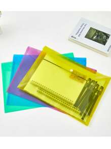 1 pièce/5 pièces Chemise plastique transparente A4, Pochette de document à fermeture bouton étanche, Sac de tri et de rangement coloré, Chemise de devoirs pour élève, Fournitures de rangement pour bureau/école