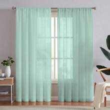 2pcs Mint Green Sheer Voile Curtains - Light Filtering, Modern Polyester Drapes For Living Room, Bedroom, Kitchen - Versatile Rectangular Design, Machine Washable, Curtains For Living Room