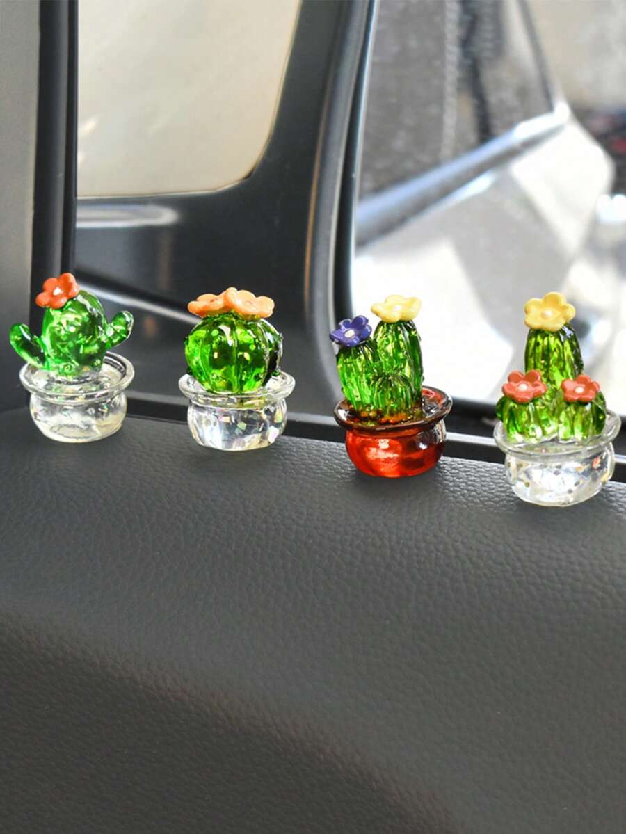 4件装汽车内饰小摆件仿真仙人掌小盆栽植物车内装饰饰品 - 彩色 - 查看 1