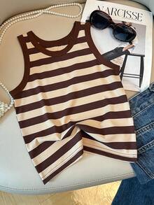 Bộ 3 áo tank top không tay cho bé gái tuổi teen, thoáng khí, thoải mái mùa hè, đi học, xuân hè, thu đông, kẻ sọc, phong cách Mỹ. - Màu Khaki - Xem 2