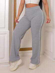 Women's Ribbed Pants With Side Detail White Cotton And Elastane Comfortable Casual Women's Fashion - 灰色 - 查看 1
