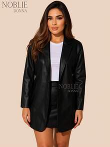 HUSA Women's Leather Blazer Max Winter Coat - 黑色 - 查看 3