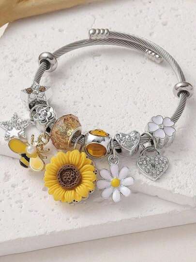 سوار كريستال راتنجي فاخر وأنيق متعدد الاستخدامات، مزين بنقوش عباد الشمس والأقحوان والنحل والنجوم، مناسب للحفلات والنوادي الليلية والولائم والعطلات والاستخدام اليومي