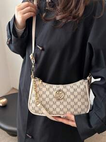 2025, New Fashion Classic Pu Waterproof Fabric M Letter Print Design Metal Chain Decoration Shoulder Crossbody Bag. Suitable For Shopping, Purse, Students, Young Women, Office Women. Perfect For Office, College, Work, Business, Commuting
