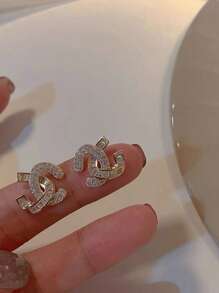 1 pieza Pendientes tipo botón con circonita estilo vintage francés - Elegancia de lujo ligero atemporal