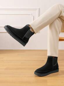 Men's Winter Snow Boots FuzzyGo Rugged Suede Leather Cold Weather Warm Chelsea Outdoor Boots - Black - View 2