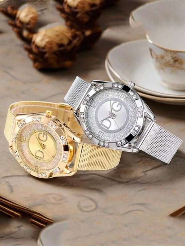 Luxury 2025 Women's Watches With Diamonds Simple Digital Design Ladies' Quartz Watch Casual Gold Mesh Belt Women Clock Strap