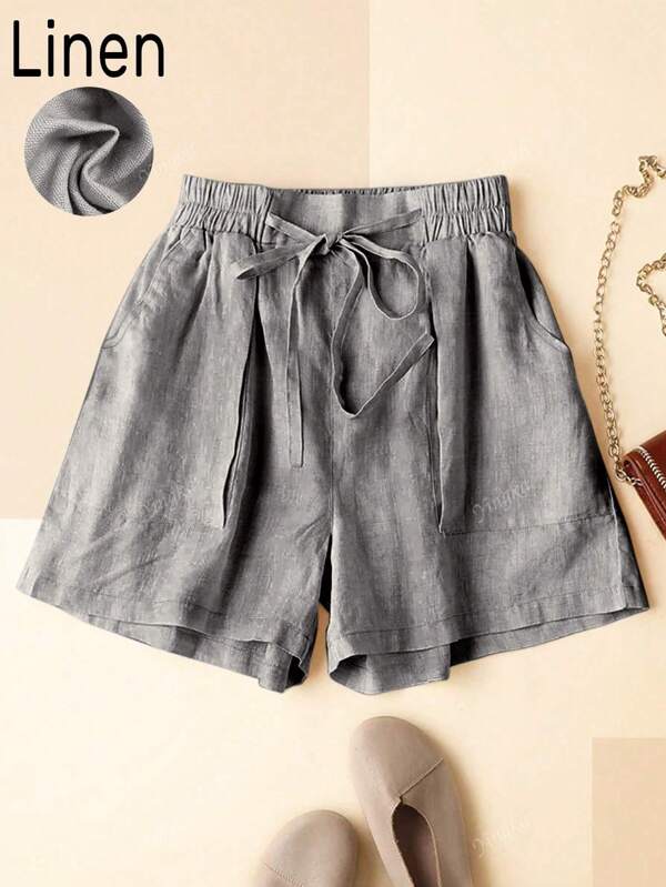 Women's Casual Linen Elastic Waist Shorts With Pockets, Spring/Summer