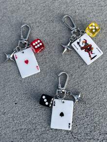 1/3件套扑克牌骰子钥匙扣，带星星吊坠，黑桃、方块、梅花合金金属钥匙圈，装饰钥匙扣，可挂在包包上，卡通数字主题配饰，汽车钥匙扣，吊坠，手机挂绳，汽车挂饰，钥匙链 - 彩色 - 查看 13