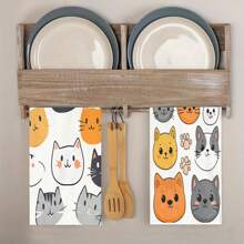 2 paños de cocina con estampado de cabeza de gato, toallas de cocina de alta absorción, ideales para cocinar, hornear, usos en la cocina y el baño