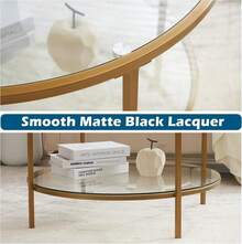 Glass Coffee Table,30" Round Coffee Table Gold Coffee Tables For Living Room,2-Tier Glass Top Coffee Table With Storage Clear Coffee Table,Simple & Modern Center Table Mesa De Centro Para Sala - Clear-matte Gold - View 5