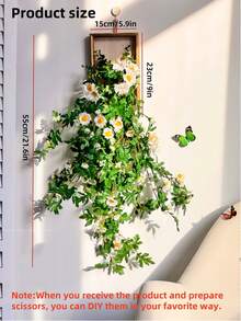 1 套壁挂雏菊花、人造桉树木框装饰、假植物悬挂装饰、粉红玫瑰盆栽、蝴蝶绿植墙面瑕疵隐藏吊坠、人造花藤蔓植物盆栽、圣诞节生日礼物、客厅卧室浴室花园家居装饰、秋季装饰、秋季