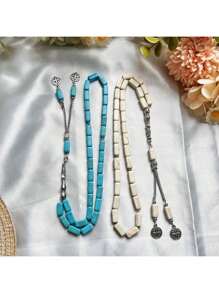 1 pieza Nuevo brazalete de oración musulmán de cuentas de turquesa de 33 cuadrados, de uso diario minimalista