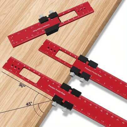 Woodworking Ruler,Pocket Rules,With Slide Stops Carpenty Square Aluminium T-Ruler,T Track Benchmark Ruler Inch And Metric,T-Type Scribing Ruler T Track Ruler Marking Measuring Ruler With Slide Stops