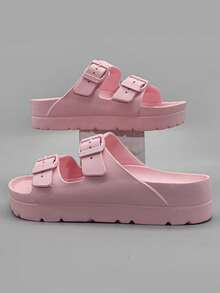 Nuevas sandalias de moda para mujer con suela gruesa y elevada de EVA, antideslizante, estable, suave, cómoda y ligera. Doble hebilla ajustable, de alta calidad para playa y caminar con absorción de impactos - Rosa - Ver 5