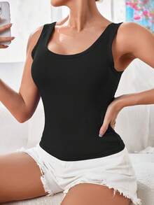 1PC Casual Basic Camisole Top Solid Ribbed Sports Bra U-Shape Open Back With Padded Workout Sports Crop Top For Women Push Up Bra Seamless Lingerie Women Sexy Underwear Casual Versatile Tank Top - Black - View 3