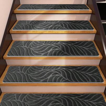 Stair Treads For Wooden Steps Indoor, 20*65cm 4/15pcs Non Slip Carpet Stair Treads With Reusable Adhesive For Elders And Dogs, 8*25.6inch Surface Polyester TPR Backing Stair Runner Rugs, Carpet Stair Treads