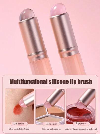 2 件带盖迷你硅胶唇刷 - 口红刷、遮瑕刷、唇膜涂抹器、唇彩刷 - 便捷旅行化妆刷