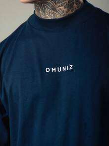 DMUNIZ Oversized Streetwear Turtleneck Printed Chest T-Shirts Kit 2 - Brown/Navy Blue - View 9