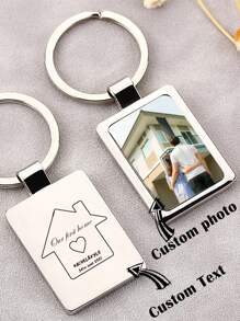 1pc Personalised Personalised First Home Keyrings, New Home Keyrings, House Keyrings Set, Wooden Keyrings, New Homeowners, New House Gift, House Keychains,Valentine's Day Custom Photo Wedding Gift Keychain, Personalised Wedding Date Photo Keychain,Personalised Gift
