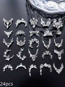 10/24/48颗3D立体优雅银色鹿角、蝴蝶结、星星、蝴蝶结美甲装饰，闪亮白色水晶水钻奢华弧形美甲饰品，合金DIY美甲宝石，适用于亚克力美甲贴纸、手机壳、鞋子、衣服、包包、美甲用品等。 - 彩色 - 查看 31