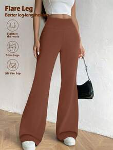 Women's Tight Waist Hip Lift Yoga Flared Pants Suitable For Outdoor Sports, Hiking, Camping, Mountaineering, Fitness, Dance 1PC - Brown - View 2